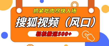 搜狐视频，新风口，1天200-500收益，抓紧吃肉!-时课网赚