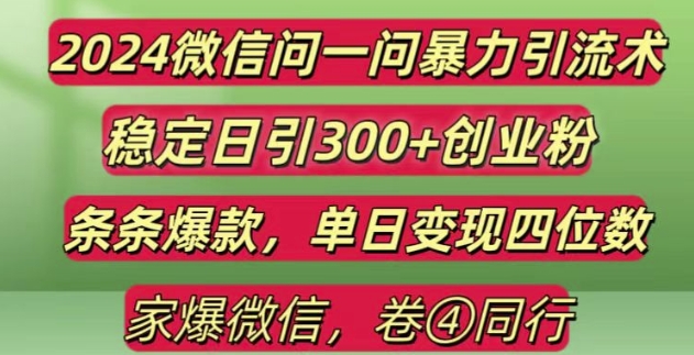 2024最新微信问一问暴力引流300+创业粉,条条爆款单日变现四位数【揭秘】-时课网赚