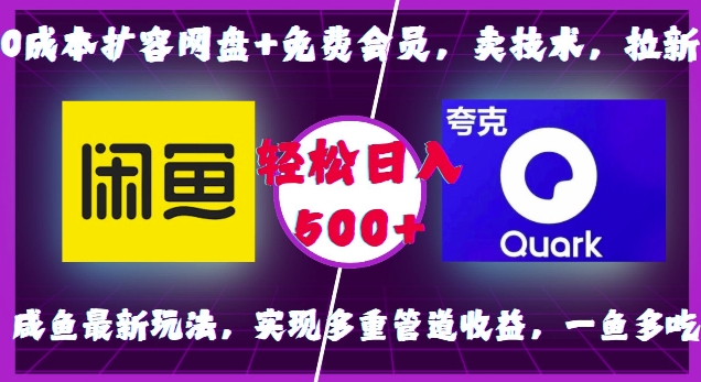 0成本扩容网盘+免费会员，卖技术，拉新，咸鱼最新玩法，实现多重管道收益，一鱼多吃，轻松日入500+-时课网赚