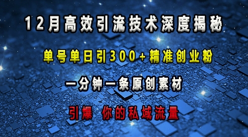 最新高效引流技术深度揭秘 ，单号单日引300+精准创业粉，一分钟一条原创素材，引爆你的私域流量-时课网赚