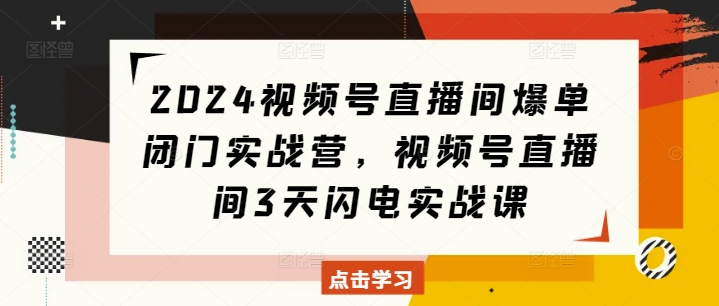 2024视频号直播间爆单闭门实战营，视频号直播间3天闪电实战课-时课网赚