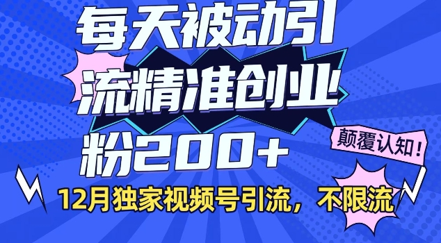 12月独家视频号引流每天被动引流精准创业粉200+不限流-时课网赚