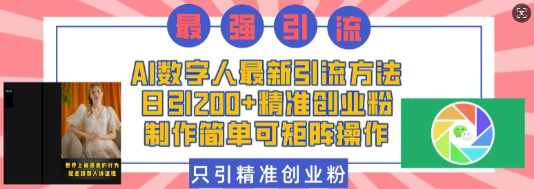 AI数字人最新引流方法，日引200+精准创业粉，制作简单可矩阵操作-时课网赚