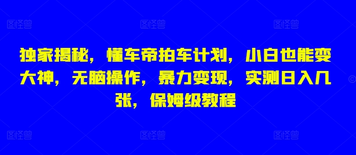 独家揭秘，懂车帝拍车计划，小白也能变大神，无脑操作，暴力变现，实测日入几张，保姆级教程-时课网赚