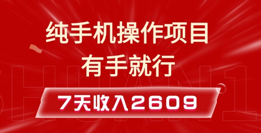 纯手机操作的小项目，有手就能做，7天收入2609+实操教程【揭秘】-时课网赚