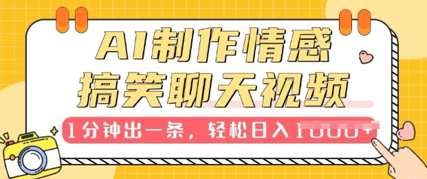 AI制作情感搞笑聊天视频，1分钟出一条，100%过原创，新手也能轻松上手-时课网赚