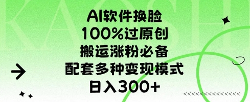 AI软件换L，100%过原创，搬运涨粉必备，配套多种变现模式，日入300+-时课网赚