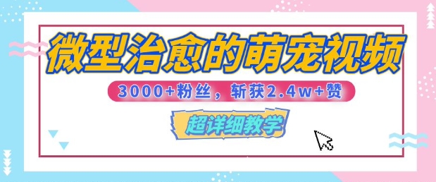 【揭秘】微型治愈的萌宠视频，3000+粉丝，6秒的视频斩获2.4w+赞【附详细教程】-时课网赚