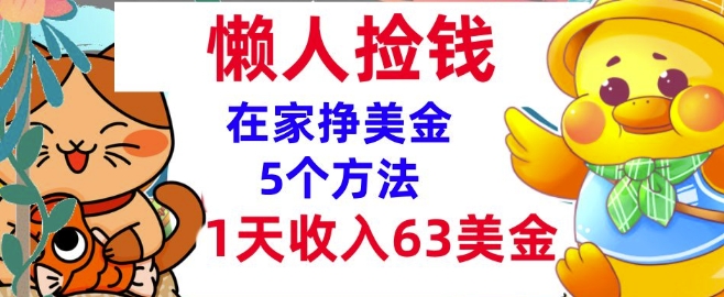 在家挣美金的5个方法，1天收入63美刀，内部教程，超简单，无脑操作-时课网赚