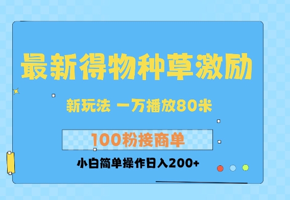 最新得物创作者收益玩法，一万播放100+，后续接广告变现，小白简单操作日入200+-时课网赚