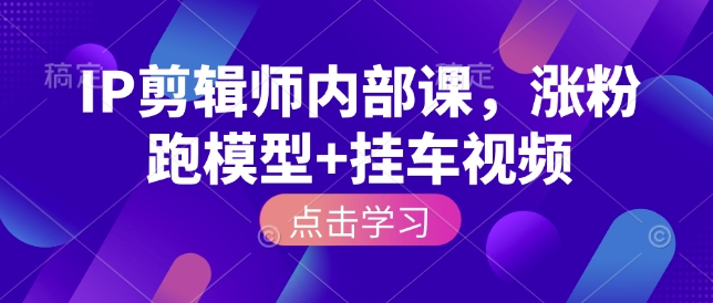 IP剪辑师内部课，涨粉跑模型+挂车视频-时课网赚