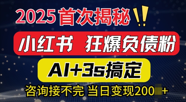 2025引流天花板：最新小红书狂暴负债粉思路，咨询接不断，当日入多张-时课网赚