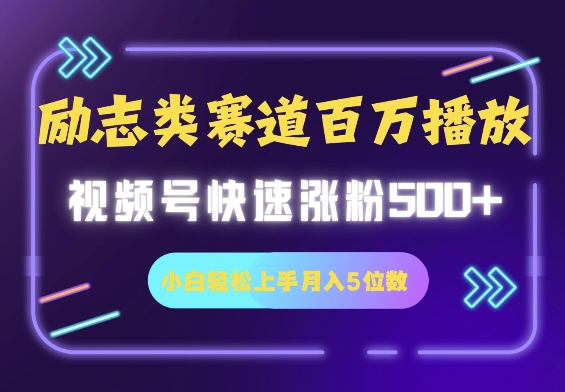 励志类赛道也能百万播放，快速涨粉500+视频号变现月入5位数-时课网赚