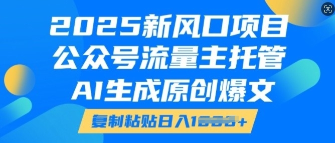 2025新风口项目，公众号流量主托管，AI生成原创爆文，复制粘贴日入多张-时课网赚