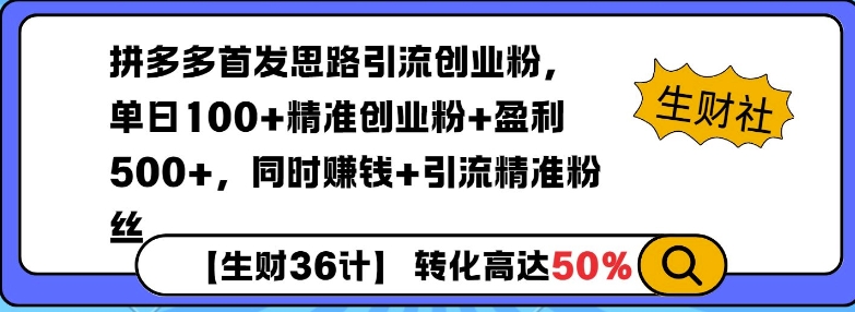 拼多多无敌思路引流创业粉，无脑矩阵开店，同时挣钱+引流精准粉丝-时课网赚