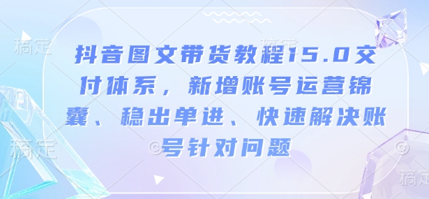 抖音图文带货教程15.0交付体系，新增账号运营锦囊、稳出单进、快速解决账号针对问题-时课网赚