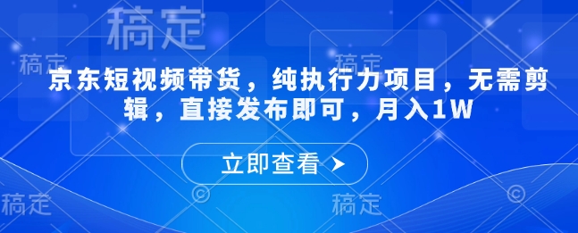 京东短视频带货，纯执行力项目，无需剪辑，直接发布即可，月入1W-时课网赚