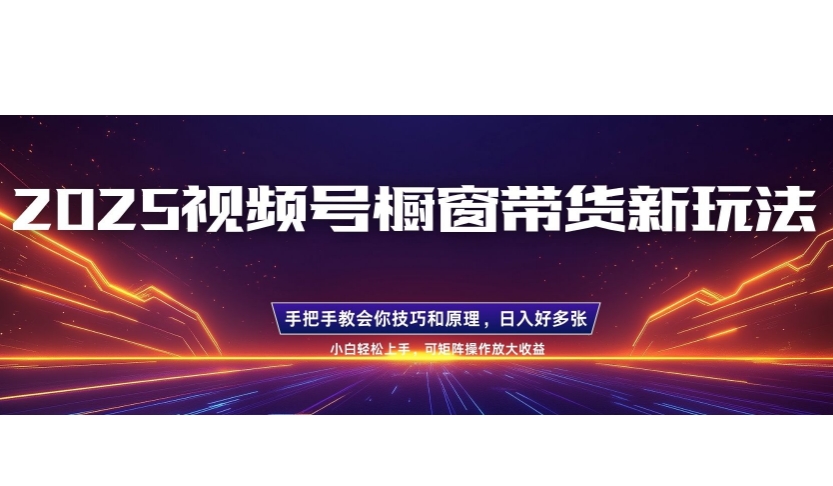 25年最新视频号橱窗带货新玩法，零基础，手把手教学，每天三小时，起号以后日入多张-时课网赚