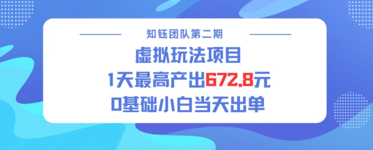 虚拟玩法项目 1天最高产出672.8，0基础小白当天出单-时课网赚