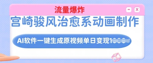 宫崎骏风治愈系动画制作，AI软件一键生成原创视频流量爆炸，单日变现多张，详细实操流程-时课网赚