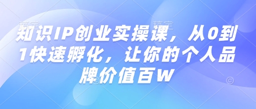 知识IP创业实操课，从0到1快速孵化，让你的个人品牌价值百W-时课网赚