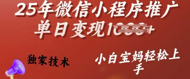 25年微信小程序推广单日变现多张，独家技术，小白宝妈轻松上手【揭秘】-时课网赚