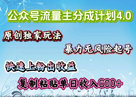 公众号流量主4.0全新稳定版，简单的复制粘贴，短短5分钟，就能轻松搞定一篇文章-时课网赚