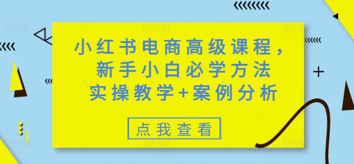 小红书电商高级课程，新手小白必学方法，实操教学+案例分析-时课网赚