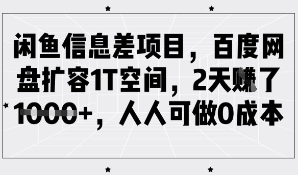 闲鱼信息差项目，百度网盘扩容1T空间，2天收益1k+，人人可做0成本-时课网赚