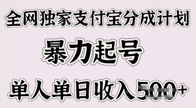 全网独家支付宝分成计划，暴力起号，单人单日收入多张-时课网赚