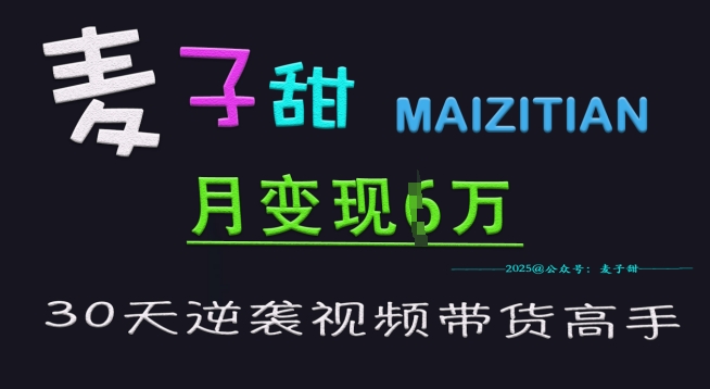 麦子甜30天逆袭视频带货高手，单月变现6W加特训营-时课网赚