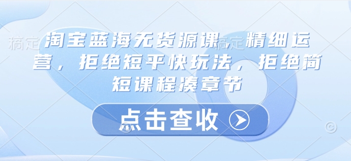 淘宝蓝海无货源课，精细运营，拒绝短平快玩法，拒绝简短课程凑章节-时课网赚