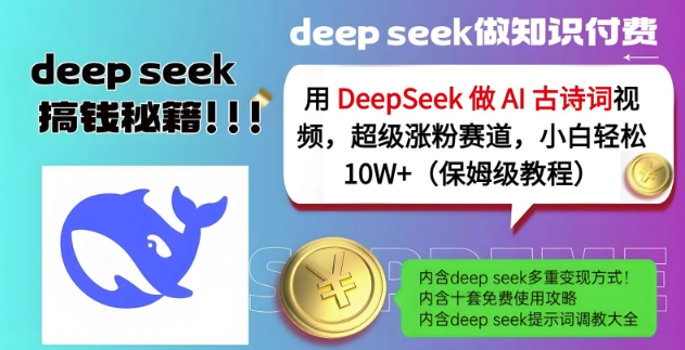 用DeepSeek做AI古诗词视频，超级涨粉赛道，小白轻松涨粉10W+(保姆级教程)-时课网赚