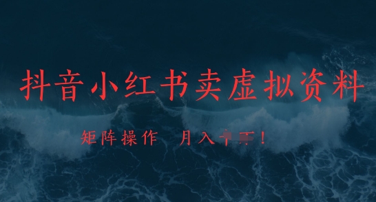 抖音小红书卖虚拟资料，市场需求一直存在，矩阵操作，月入1w+-时课网赚