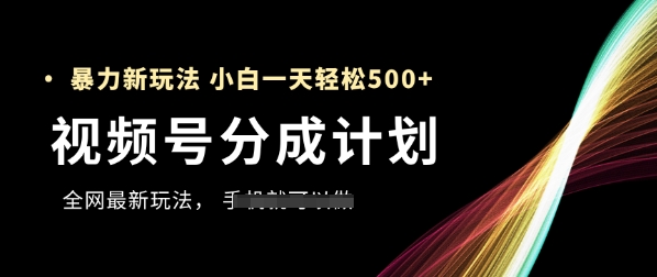 视频号分成计划，全网最暴力玩法，新手一天也能轻松5张+-时课网赚